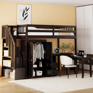 English Elm Queen Murphy Bed with Integrated Desk Cabinet Shelves Space Saving Studio Solution Espresso N708S00013P