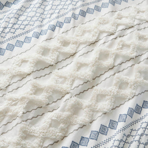 JLA Home INK+IVY - Cotton Imani Tufted Chenille Duvet Cover Mini Set – Breathable 100% Cotton, Geometric Texture, OEKO-TEX Certified White/Navy II12-1277