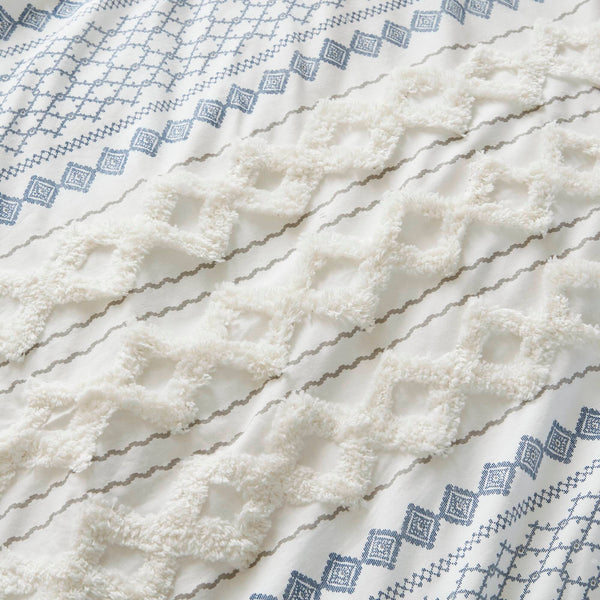 JLA Home INK+IVY - Cotton Imani Tufted Chenille Duvet Cover Mini Set – Breathable 100% Cotton, Geometric Texture, OEKO-TEX Certified White/Navy II12-1277