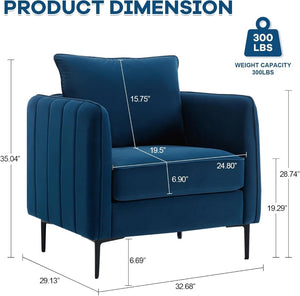 English Elm Accent Velvet Armchair Mid-century Modern Plush Seat with Metal Legs for Living Room W3244P378876