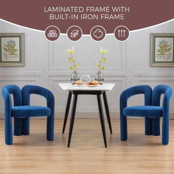 English Elm Contemporary Velvet Upholstered Dining Accent Chair with Curved Back, Steel Frame, Plush Foam Comfort Navy W395103722