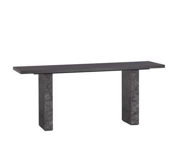 Sunpan Rebel Console Table - Modern Minimalist Design with Grey Marble Base and Charcoal Oak Wood Finish