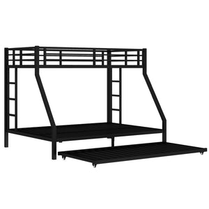 English Elm Twin Xl Over Queen Metal Bunk Bed With Trundle - Space-Saving, Durable, Modern Black Design! W1580S00132-GIGA
