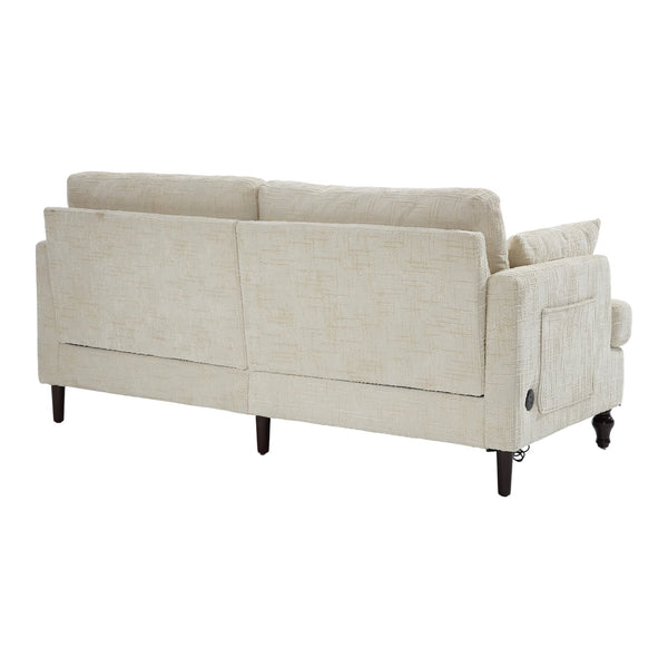 English Elm Modern chenille 2-seater sofa with LED lighting, USB charging, storage pocket, sturdy wood legs Beige W395P318540