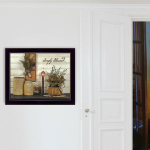 English Elm "simply Blessed" Susan Boyer Framed Canvas Print Matte Black Wood Ready to Hang B06785535