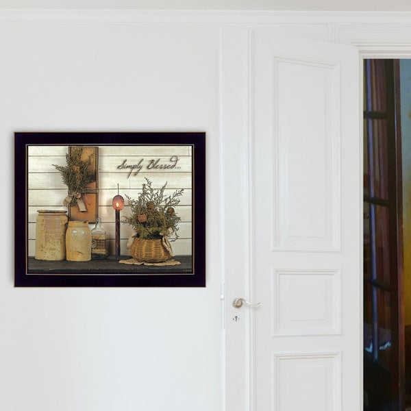 English Elm "simply Blessed" Susan Boyer Framed Canvas Print Matte Black Wood Ready to Hang B06785535