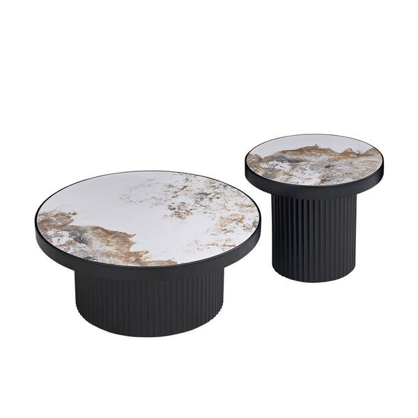 English Elm Coffee Table Nesting Set Round Mdf Pair Walnut Finish for Modern Living Rooms W876S00336