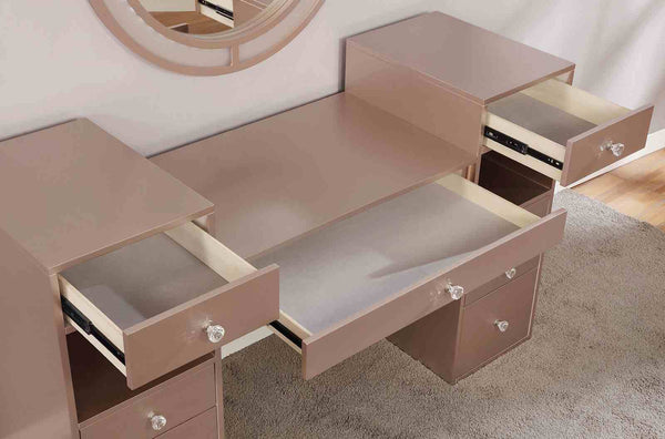 English Elm Glam Elegant Vanity Set with LED Mirror, Plush Stool, Ample Storage, Felt-Lined Drawers, Chic Finish Rosy 23 L x 18 W x 40 H B2741S00680