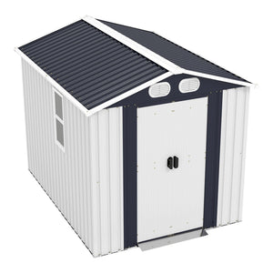 English Elm Campcraft 8x6 Outdoor Metal Storage Shed with Lockable Doors and Ventilation for Backyard White W1598S00045