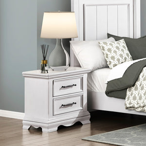 English Elm Charming White Wood 2-Drawer Nightstand with Black Nickel Bar Pulls, Dovetail Drawers & Smooth Glides B011P362595