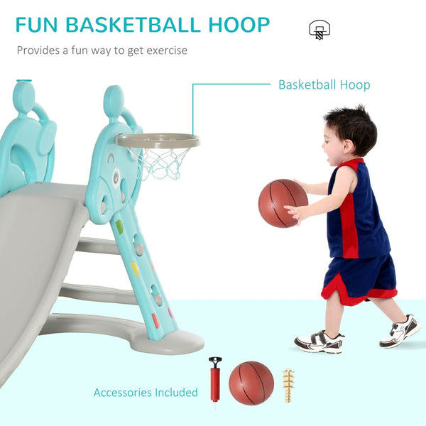 English Elm Qaba Foldable Toddler Slide and Basketball Hoop Playset with Deer Design Hdpe W2225P200820