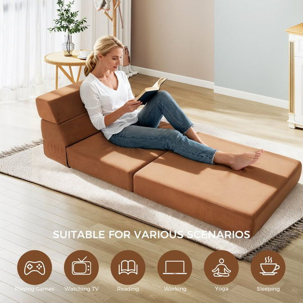 English Elm Folding Floor Sofa Convertible Foam Lounger Sleeper for Studio Dorm or Small Space T5880P498063