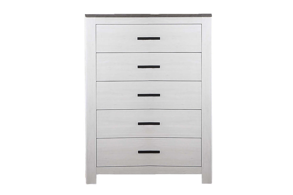 English Elm Modern Two Tone Five Drawer Chest White Finish Slim Bar Handles Scandinavian Bedroom B011P447493