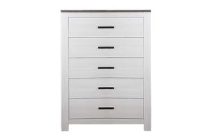 English Elm Modern Two Tone Five Drawer Chest White Finish Slim Bar Handles Scandinavian Bedroom B011P447493