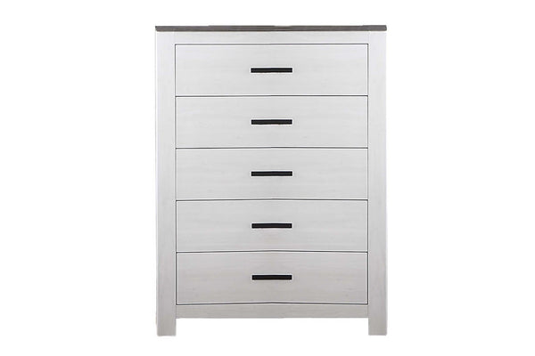English Elm Modern Two Tone Five Drawer Chest White Finish Slim Bar Handles Scandinavian Bedroom B011P447493