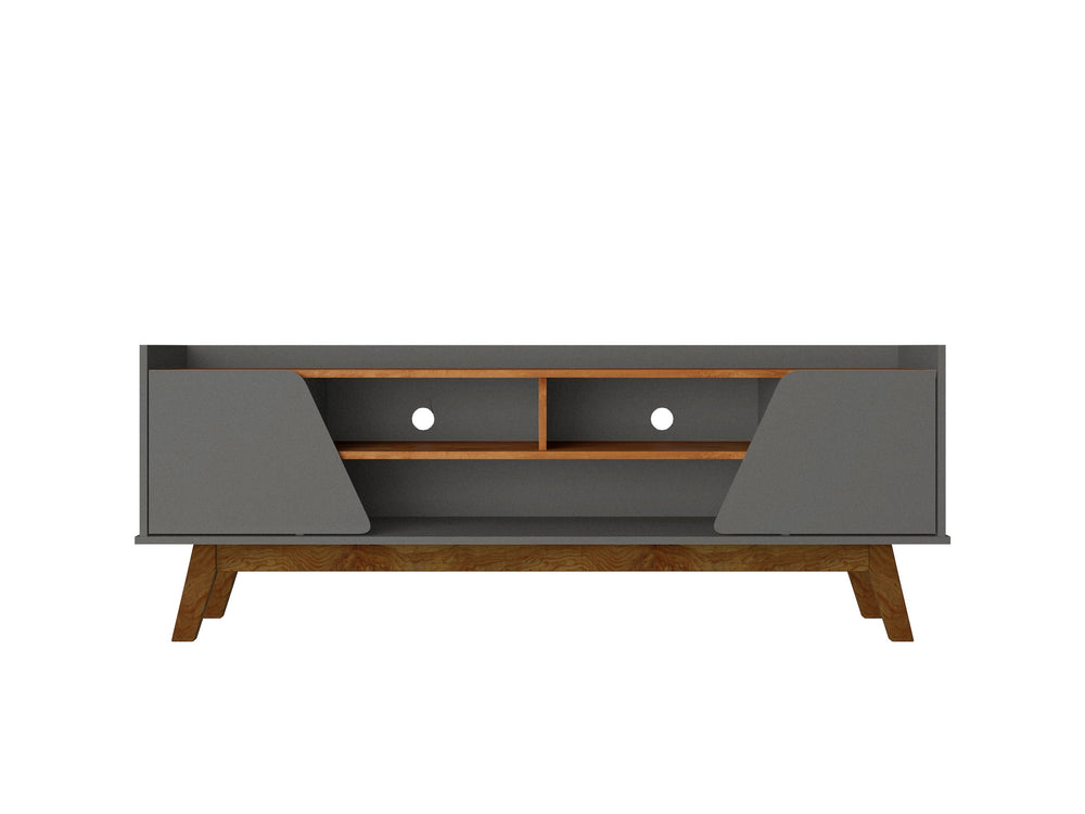 English Elm Marcus 63" TV Stand with Soft-Close Doors and Cable Management, Sturdy MDF Frame & Pine Legs DARK GREY B365P397923
