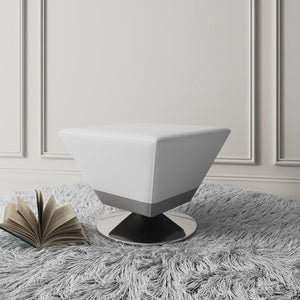 English Elm Diamond Geometric Swivel Ottoman with Faux Leather Top, High-Density Foam, Chrome Round Base White B365P397866
