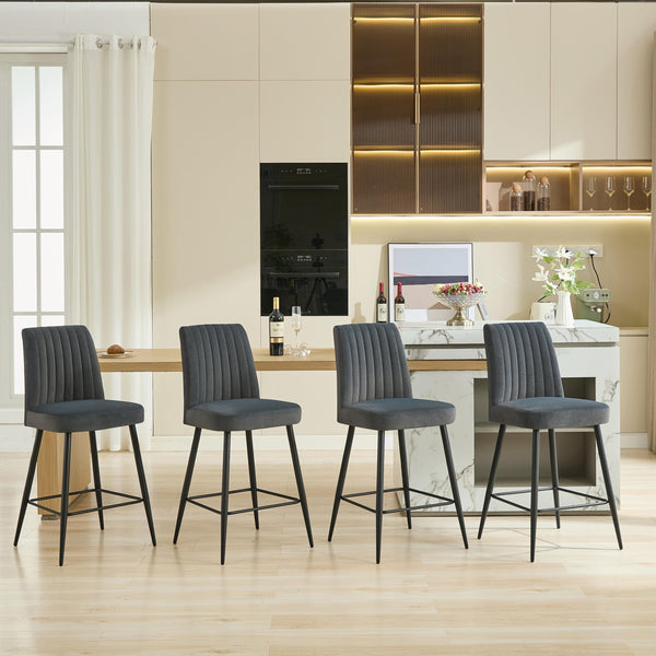 English Elm Adjustable Velvet Bar Chairs Set Of 2 - Modern Dark Grey Upholstered Seating For Kitchen & Dining W3615P340658