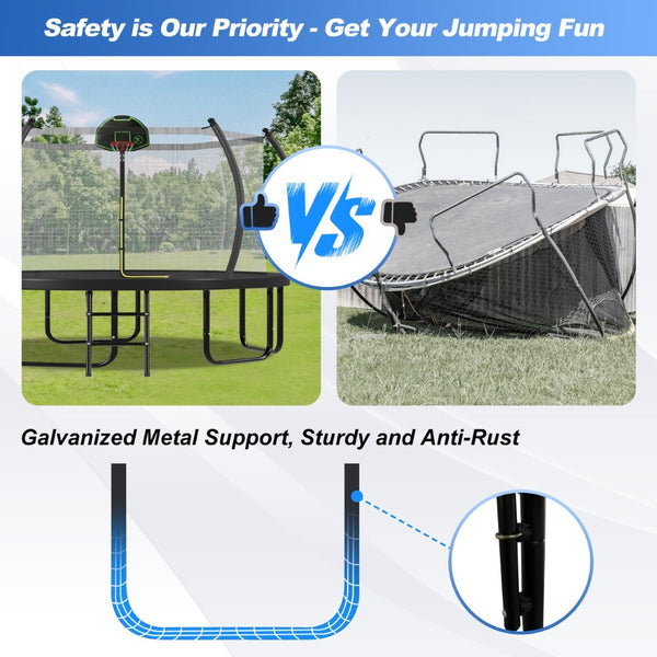 English Elm 12ft Round Outdoor Trampoline Galvanized Steel Frame Safety Net Basketball Hoop N739P283173B