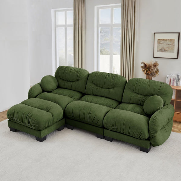 English Elm Pleated Chenille Sectional Sofa with Ergonomic Foam Sculptural Curved Armrests Living Room Green W5656S00050