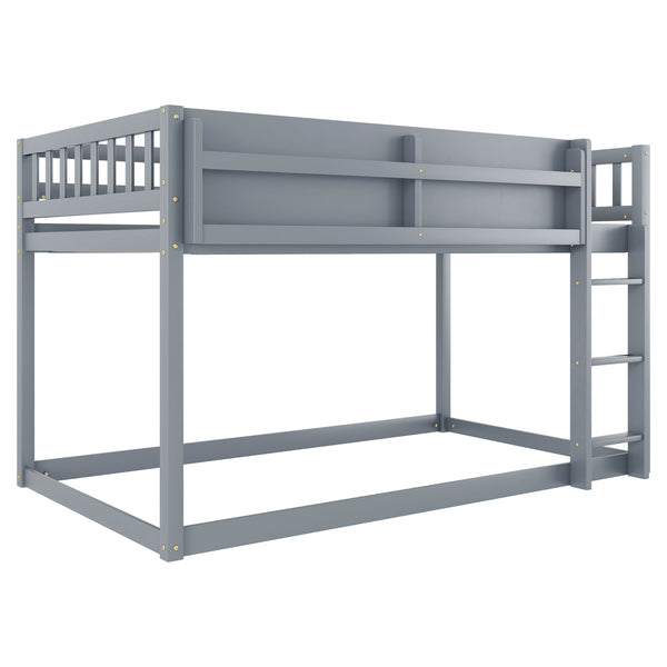 English Elm Low Low Twin Over Twin Bunk Bed with Ladder, Solid Wood Low-Profile Kids Bed Frame, Sturdy Design Grey 81.1 L x 13.58 W x 6.49 H W2593P375494