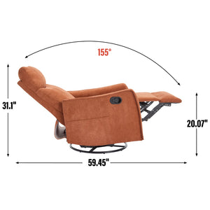 English Elm Heat Massage Rocker Recliner with Swivel Base and Vibrating Nodes for Living Room Orange W1803P251882
