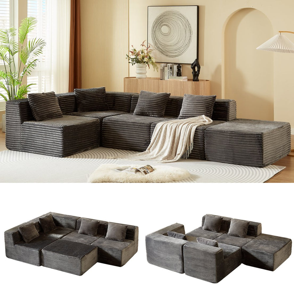 English Elm Modular Sectional Sofa - L-Shape Cloud Couch With Plush Corduroy, Memory Foam Comfort, Easy Setup W3434S00004
