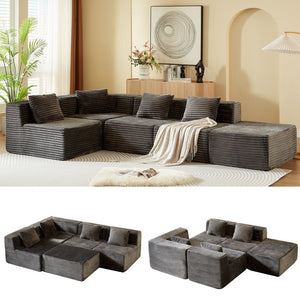 English Elm Modular Sectional Sofa - L-Shape Cloud Couch With Plush Corduroy, Memory Foam Comfort, Easy Setup W3434S00004