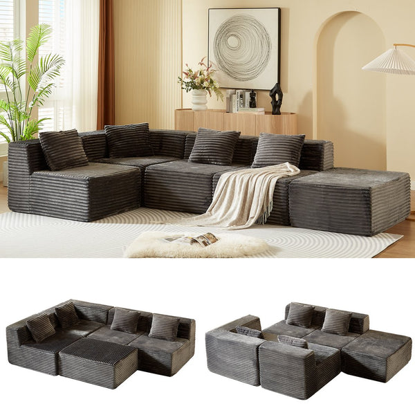 English Elm Modular Sectional Sofa - L-Shape Cloud Couch With Plush Corduroy, Memory Foam Comfort, Easy Setup W3434S00004