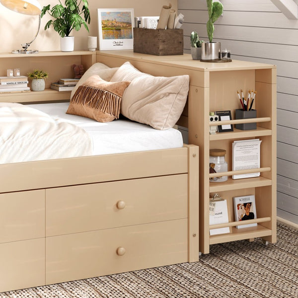 English Elm Twin Daybed Pine Frame with Trundle Desk Hutch Shelves and Storage for Kids Rooms Golden W1580S00460