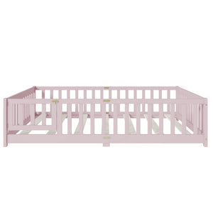 English Elm Full Size Rubberwood Floor Bed with Safety Guardrails and Latching Door for Toddlers Pink W504P429304