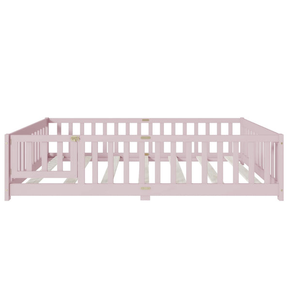 English Elm Full Size Rubberwood Floor Bed with Safety Guardrails and Latching Door for Toddlers Pink W504P429304