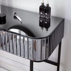 English Elm 39" Mirrored Vanity Table with Stainless Steel Base, 2 Drawers, Tempered Glass Top, 250lb Capacity, Gray Glam Desk N704P171796B