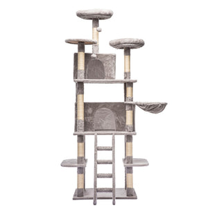 English Elm Large 7 Tier Plush Cat Tree with Dual Condos Hammock Sisal Posts for Multi Cat Homes Gray W1578P447623