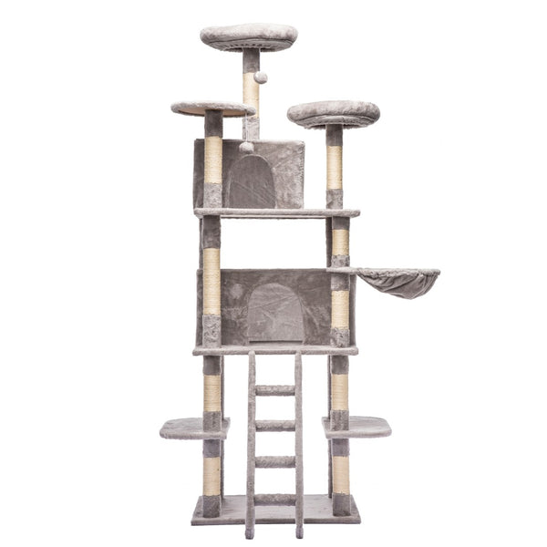 English Elm Large 7 Tier Plush Cat Tree with Dual Condos Hammock Sisal Posts for Multi Cat Homes Gray W1578P447623