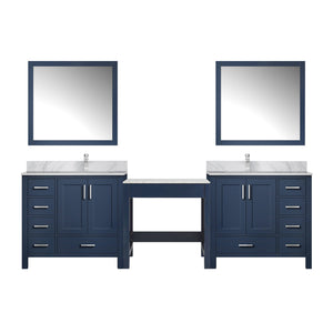 English Elm Navy Blue Double Bath Vanity 102" W With Carrara Marble Top, Chrome Faucets, & Stylish Mirrors Set B2731S01229