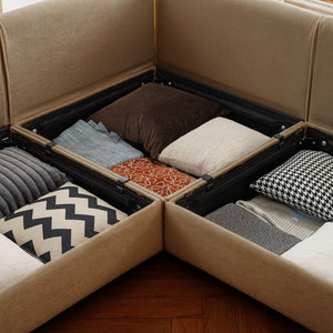 English Elm Modular U-Shaped Sectional Sofa With Storage Ottoman, Deep Seating & Ergonomic Support In Camel W714S01232