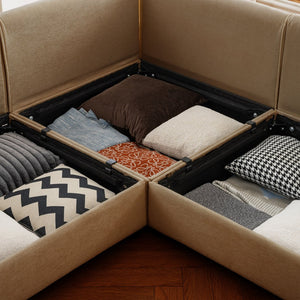 English Elm Stylish Camel Chenille 2-Seater Sofa With Hidden Storage, Ergonomic Design, And Modern Charm W714S01224-GIGA