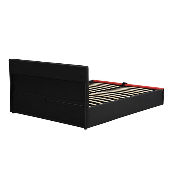 English Elm Modern Cyberpunk Queen Platform Bed Hydraulic Storage Pu Upholstered Gaming Frame Black+Red SF000205AAJ