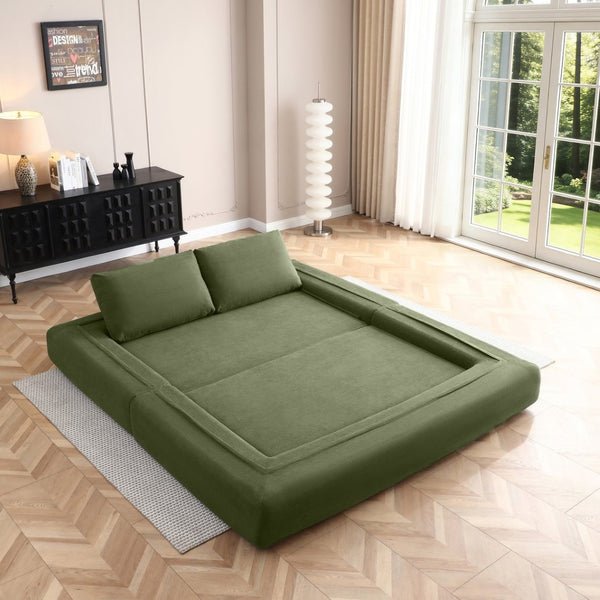 English Elm 81'' Corduroy Floor Sofa Convertible Loveseat Futon Sleeper with Foam Fill and Pillows Green W1117P459731
