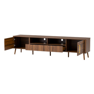 English Elm 78 Inch Walnut Entertainment Center Fluted Doors Solid Wood Legs for Living Room N710P372538P