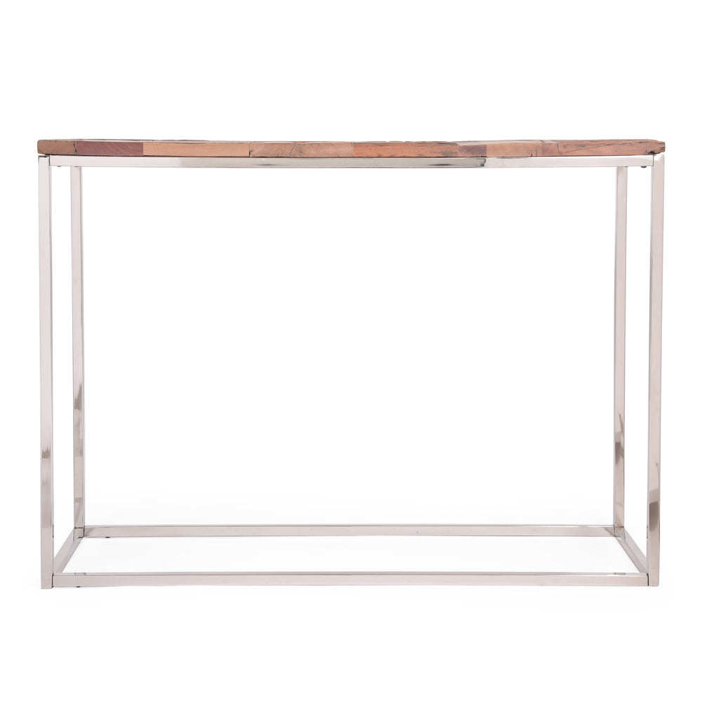 English Elm CONSOLE Boho Glam Recycled Wood Top Console Table with Silver Stainless Steel Frame, 43.5"W, Natural W2297P188660