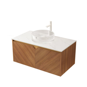 English Elm RUBEN 36" Bathroom Vanity with High-Hardness Marble Ceramic Basin, Twill Wood Doors & Soft-Close SystemRUBEN 36" Bathroom Vanity with High-Hardness Marble Ceramic Basin, Twill Wood Doors & Soft-Close System Brown Oak,Carrara White,Transparent W2615S00322