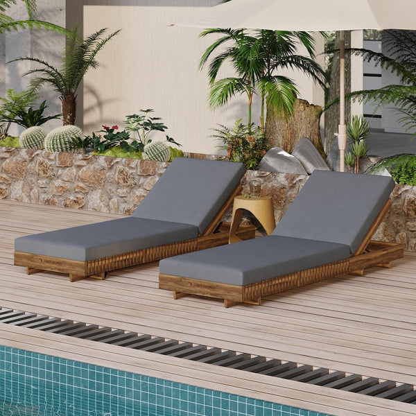 English Elm Christopher Knight Home® - Lounge Chaise Set - Durable Acacia Wood With Plush Water-Resistant Cushions & Adjustable Backrest N770P281696T_65429.00CUSHDGRY