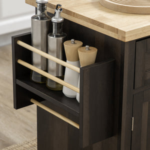 English Elm HOMCOM Modern Mobile Kitchen Island Cart with Butcher Block Top, Spice Rack, Drawers & Locking Casters W2225P173894