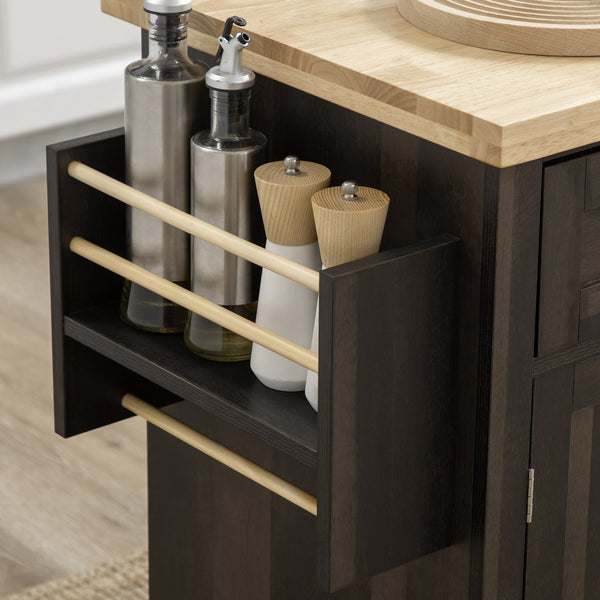 English Elm HOMCOM Modern Mobile Kitchen Island Cart with Butcher Block Top, Spice Rack, Drawers & Locking Casters W2225P173894