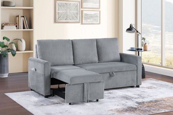 English Elm Ottavio Corduroy Sofa with Pull Out Chaise Underseat Storage and Side Pockets B2749S00257