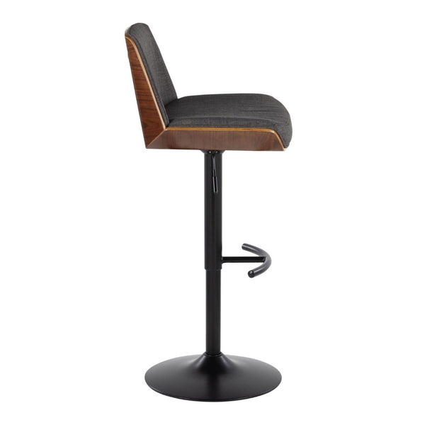 English Elm Adjustable Swivel Barstools Mid Century Walnut Accents Charcoal Seat Set of Two B202S02172
