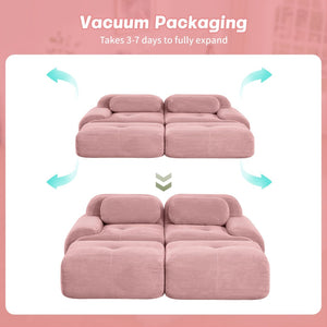English Elm 2-seat Corduroy Modular Sectional Sofa Ergonomic Curved Design for Living Room Lounge W714S01405