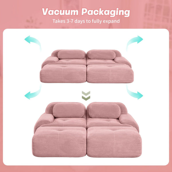 English Elm 2-seat Corduroy Modular Sectional Sofa Ergonomic Curved Design for Living Room Lounge W714S01405